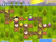 Save the Princess Puzzle Quest gameplay screenshot showing the prince navigating a labyrinth with traps and potions on PlayArcadeHub
