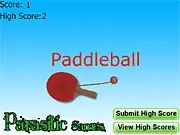 Paddleball Challenge game screenshot, red paddle hitting a white ball, free online arcade game