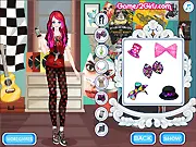 Screenshot of Style Adventures: Emo Girl dress up game featuring a character named Samantha with a finished emo makeup look, surrounded by dark, stylish clothing items.