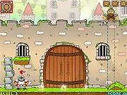 Catch the Crowns free online physics puzzle game. Drop square stones and circular logs, and fire cannons to take out knights and collect the stars.
