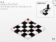 Black Knight Flash game screenshot, chess knight moving on a black and white board to reach a star, free online puzzle game