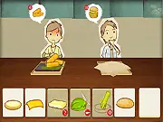 Make Burgers game screenshot, animated burger with stacked ingredients, free online cooking and time management game