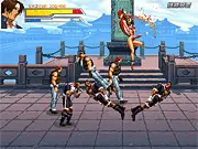 The KOF fighter character preparing to use a powerful special move against an opponent in the 2D fighting game Matchless Fighting.