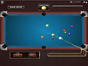 The cue ball breaking the rack of object balls on a green pool table in Super Pool online game