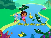 Dora the Explorer and Boots crossing Crocodile Lake in a free online game on PlayArcadeHub