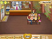 My First Restaurant game screenshot showing a busy restaurant and a waiter taking orders