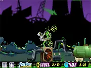 Nuclear Enduro free online bike racing game featuring a motorcyclist riding and balancing over a hazardous radioactive landscape on PlayArcadeHub