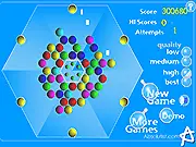 Gameplay screenshot of 3D Bubbles Shooter showing brightly colored bubbles arranged in a sphere or cylinder shape with a cannon aiming at them