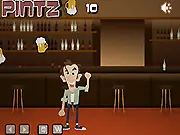 The Pintz: Beer Goggles Challenge online game screen showing a character looking at a distorted image of a woman, with beer pints lined up.