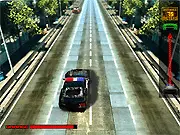 Screenshot of Driving Force 2 online game showing a police car with a turret chasing down enemy vehicles and shooting at baddies while avoiding heavy traffic