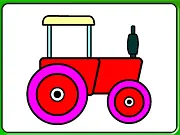 The colouring pad game showing a large black and white outline of a tractor ready for the player to fill in with colors.