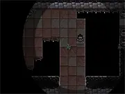 Screenshot of Bloodungeon top-down runner game showing the character quickly moving to avoid a deadly line of spikes and traps in the dark dungeon