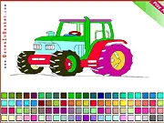 Online coloring book featuring a line art image of a farm tractor with various color options available for children and kids to play.