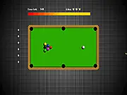 A close-up view of a virtual pool table with billiards balls, showing the aiming lines and trajectory guides in the Billiard Training game.