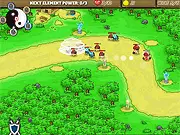 Gameplay screenshot of Elemental Strike: Mirage Tower free online game showing elemental magic attacking enemy hordes