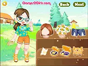 Two cartoon girls, Sara and CJ, standing in a sunny sunflower field while modeling stylish, casual summer outfits in the dress up game.