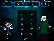 The title screen of the math battle game 'Becoming Lord Voldemath' showing a wizard character transforming into a powerful mathematical sorcerer.