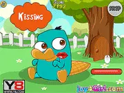 Care Baby Platypus free online game screenshot showing a cartoon baby platypus in a bathtub being given a bubble bath with soap and a scrubber
