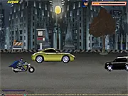 Batman Street War free online action game, Batman driving Batcycle and shooting villains, protecting Gotham City