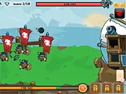 Screenshot of Viking Valor game showing a warrior throwing a weapon at approaching enemy Vikings.