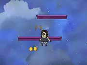 Screenshot of the High Flying Halloween free online game showing Muscle Man launched into the sky from a giant pumpkin catapult