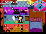 Princess Halloween Dollhouse Decor free online game image showing a beautifully decorated dollhouse interior with miniature spooky furniture and pumpkin decorations.