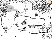 Screenshot of the Cursed Islands adventure game showing the character exploring a minimalist green environment with an enemy nearby