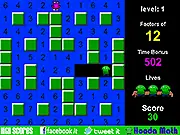 Factor Feeder free online game screenshot showing a math challenge to select factors of a number