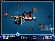 Space Cropper 2 free online arcade shooter screenshot showing a spaceship drawing lines to capture territory from alien enemies
