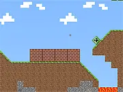 Screenshot of Kill The Creeper puzzle game showing a green block creature standing on a precarious structure above a pit of bright orange lava
