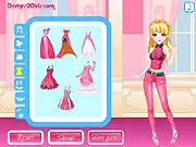Pink Party Dress Up free online game, girl choosing a pink dress and accessories for a monochrome party, fashion game