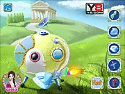 Screenshot of Elsa Time Travel Ancient Greece, featuring Elsa in a Greek-style chiton and a laurel wreath, standing next to a customized time machine.