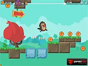 Screenshot of the Dash Dash online action game showing a small bird running from a giant monster across a perilous platform.