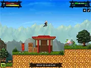 The main character, an action ninja resembling Kakashi, jumping over a platform in Abyss Walker: The Lost Island free online adventure game.