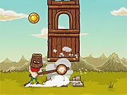 Free online action game Crush the Tower hero smashing wood with a hammer