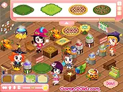 Screenshot of The Witch's Restaurant free online game showing a spooky Halloween-themed diner interior and witch staff