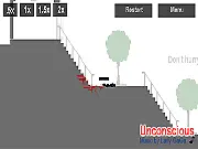 The Dead Drunk stickman game, showing the wobbly character near dangerous spinning gears and obstacles