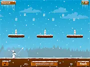 The Drunken Rabbit 2 online game showing a rabbit being launched from a cannon-like device toward floating beer bottles