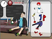 Wacky Tube Dress Up free online game screenshot, a timed challenge to dress a comical character on a subway, drag and drop fashion game