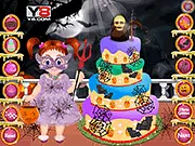 Emma Halloween Cake free online decoration game featuring a girl adding toppings and spooky edible objects to a custom Halloween cake on PlayArcadeHub