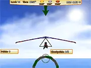 Hang Gliding Racing online game screenshot of a hero flying a hang glider through a checkpoint circle