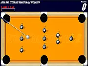Screenshot of Trick Blast Billiards 2 game, pool table with explosive billiard balls and timers counting down, free online arcade game