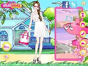 Screenshot of the White Hot Summer Dress-Up online fashion game showing a model being styled with various white summer clothes and accessories.