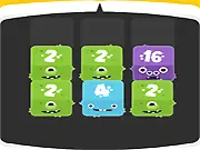 Screenshot of 2048 Fuzzy Monsters online puzzle game, colorful numbered monster tiles on a grid, free logic game