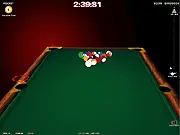 3D SpeedPool game screenshot showing a pool table with cue balls and colored balls, free online billiards simulation game on PlayArcadeHub