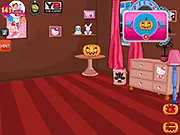 Hello Kitty Halloween Room Decoration free online game featuring a girl decorating a bedroom with spooky and stylish items on PlayArcadeHub