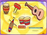 Dora the Explorer Music Maker game screenshot showing Dora dancing next to various musical instruments, free online kids educational game on PlayArcadeHub