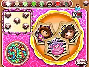 Dora Cookies Decoration online game screenshot, decorating cookies with Dora, free kids cooking game