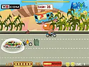 Circus Freaks Showdown online game screenshot, clown vehicle shooting enemies for fuel, free combat racing game