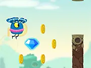 Fly Qumi game screenshot showing a bird with propellers flying past explosive mines and collecting gold coins, free online Flappy Bird style arcade game on PlayArcadeHub
